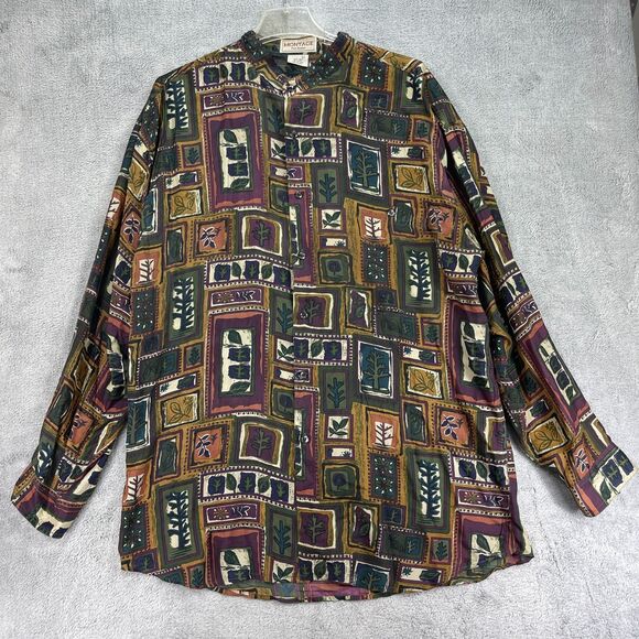 Montage Other - Montage Shirt Men's Large Multicolor Printed Silk Casual Long Sleeve Button Up